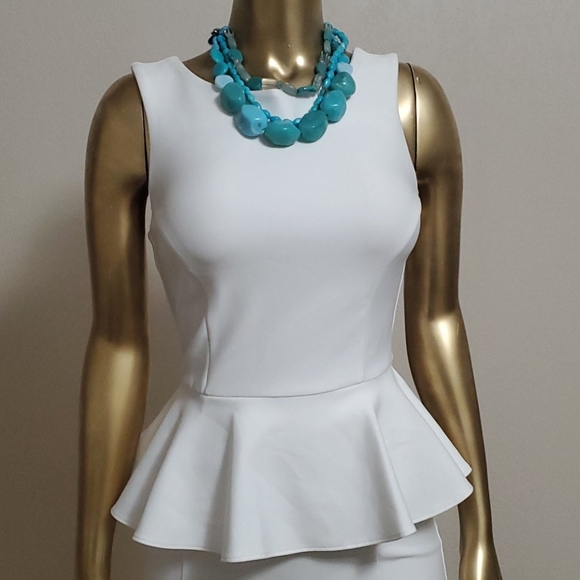 TopShop White Peplum Bodycon Mini Dress Size 4 - Picture 2 of 8